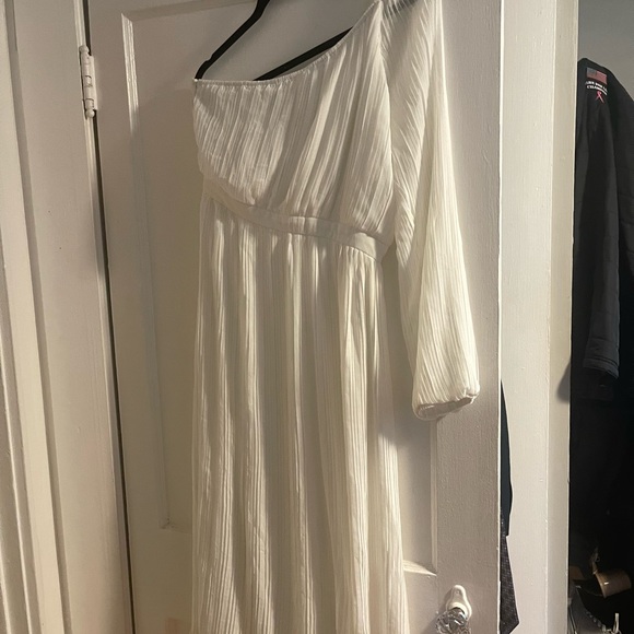 Always Loving You White Pleated One-Shoulder Midi Dress - Picture 3 of 4